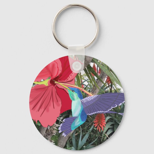 Blå och grön kolibri nyckelring (Framsida)
