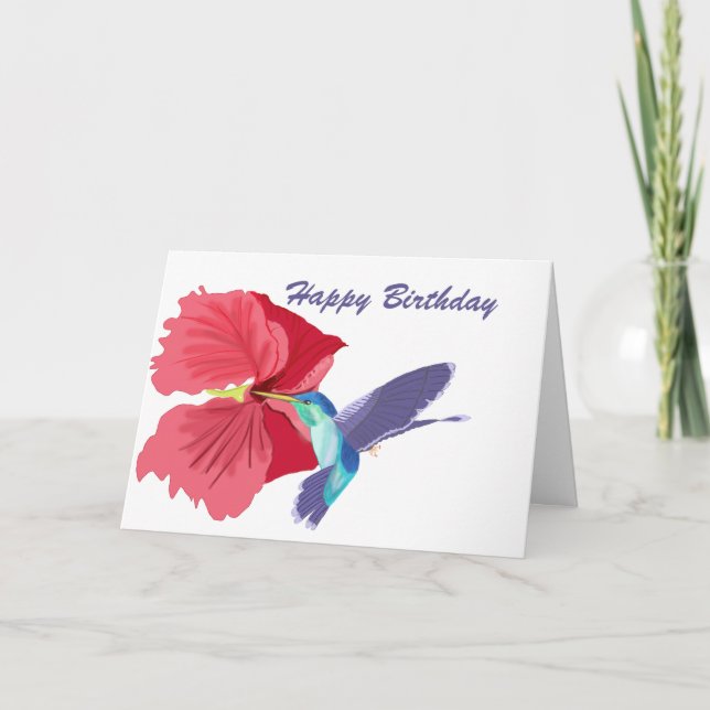 Blå och grön kolibri redigerbar gratulationskort kort (Framsida)
