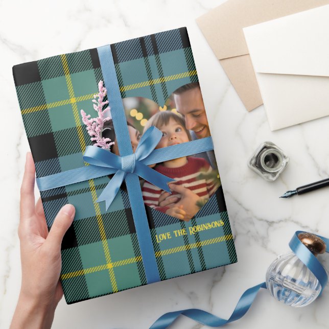 Blå och grön modern Tartan Foto Jul Presentpapper (Gifting)