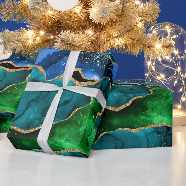Blå och grön påfågel Falsk Glitter Agat Presentpapper (Helgdagar)