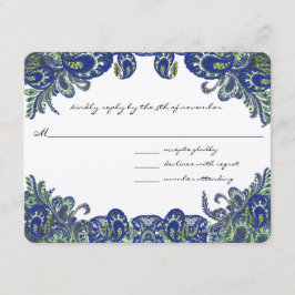 Blå och grön påfågelshochzeit OSA kort