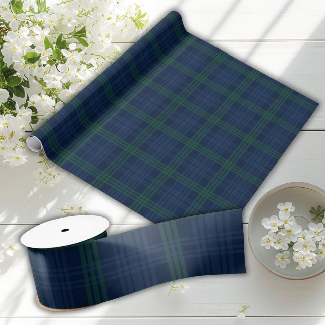 Blå och grön rutig Preppy Posh Chic  Presentpapper (Skapare uppladdad)