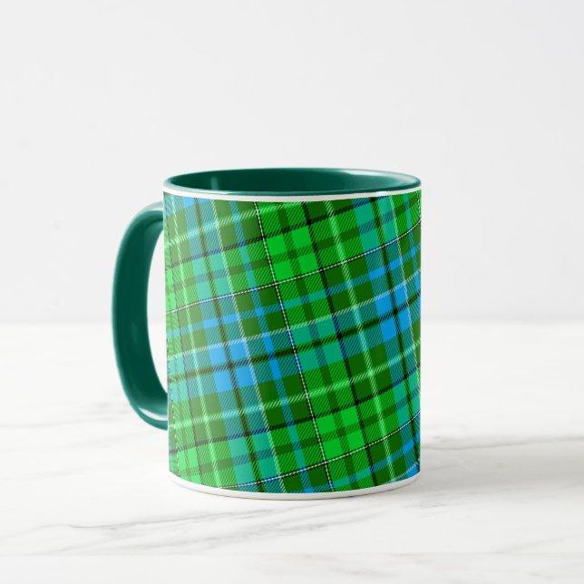 Blå och grön rutig tartan grön mugg (Framsida vänster)