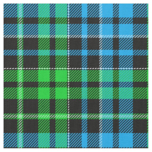 Blå och grön rutig tartan svart  tyg (Närbild)