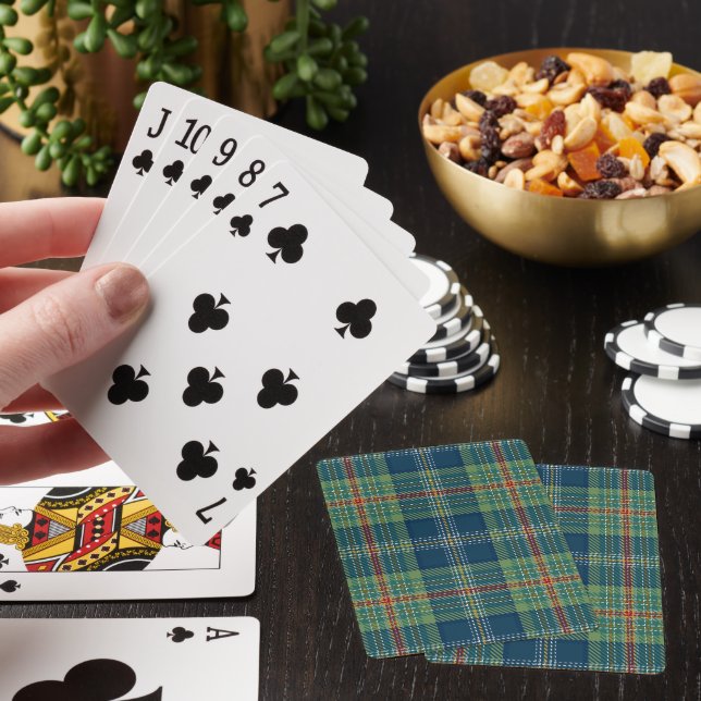 Blå och grön skotsk tartanplaid casinokort (På plats)
