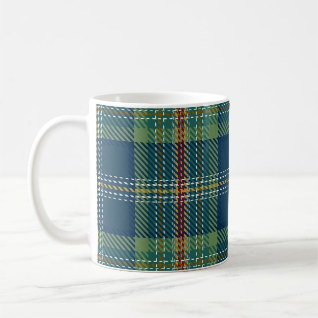 Blå och grön skotsk tartanruta kaffemugg (Vänster)