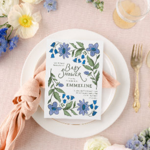 Blå och grön sömn landet blomster baby shower vykort