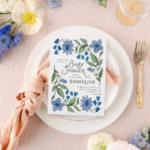 Blå och grön sötnos landlig blomster babyfirande inbjudningar