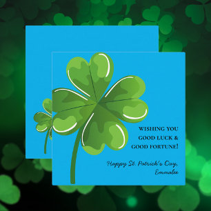 Blå och grön St. Patrick's Day grön shamrock Anteckningskort