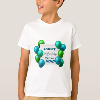 Blå och gröna ballonger 4-års födelsedag Anpassat T Shirt
