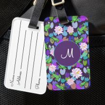 Blå och gröna grodor Anpassad monogram bagagetiket