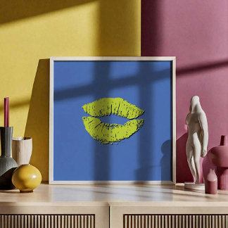 Blå och gröna kyssande läppar poster
