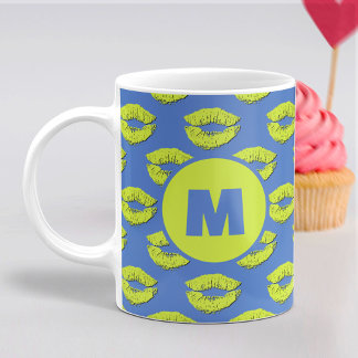 Blå och gröna XOXO Kyssande läppar Personligad Kaffemugg