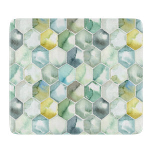Blå och Grönt Aquarelle Honycomb Mönster