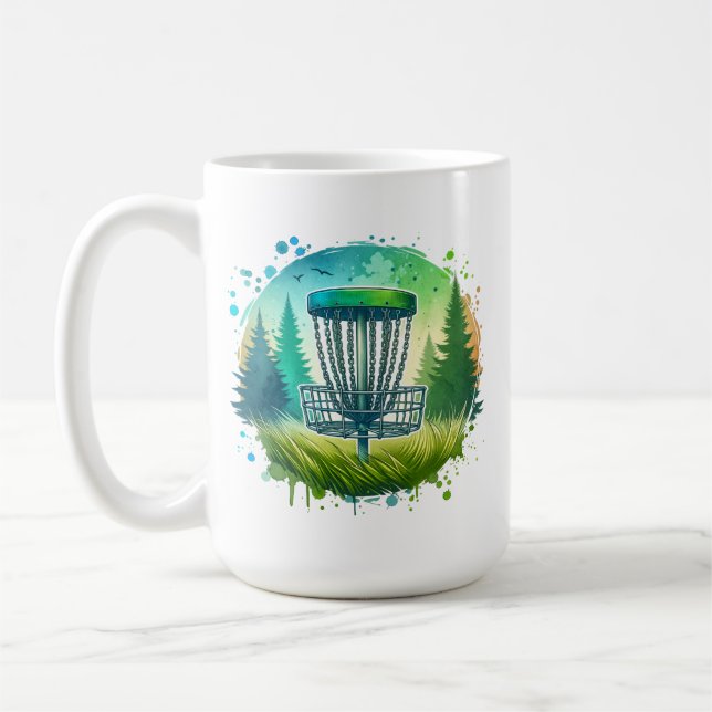 Blå och Grönt av skivan Golf Basket och Gräs Träd Kaffemugg (Vänster)