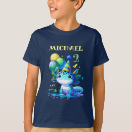 Blå och Grönt Axolotl Boy's Födelsedagsfest T Shirt