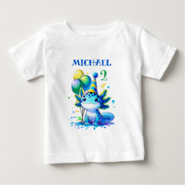 Blå och Grönt Axolotl Boy's Födelsedagsfest T Shirt