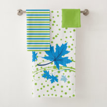 Blå och grönt badrumshandduk för kula löv