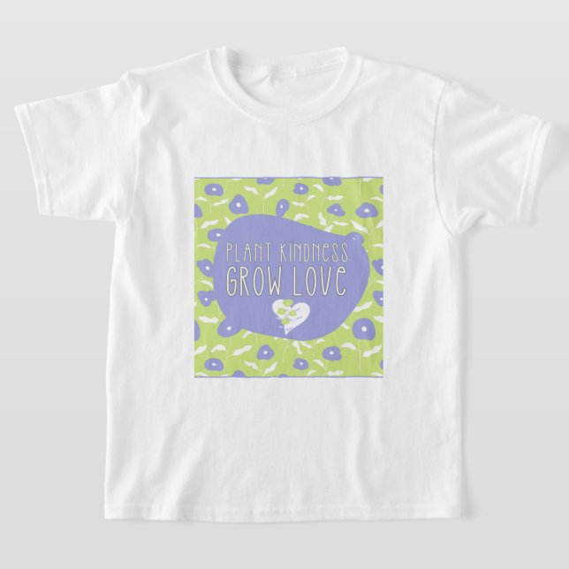 Blå och Grönt Blommigt Kindness Youth T-Shirt (Laydown)