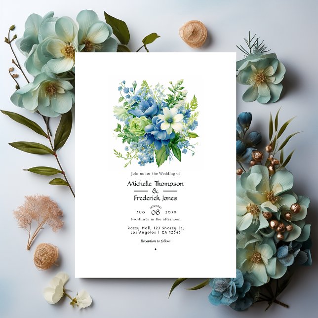 Blå och Grönt Blommigt, sommartid Bröllop Inbjudningar (Skapare uppladdad)