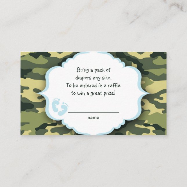 Blå och Grönt Camo raffle biljett eller inmatnings Tilläggskort (Framsida)