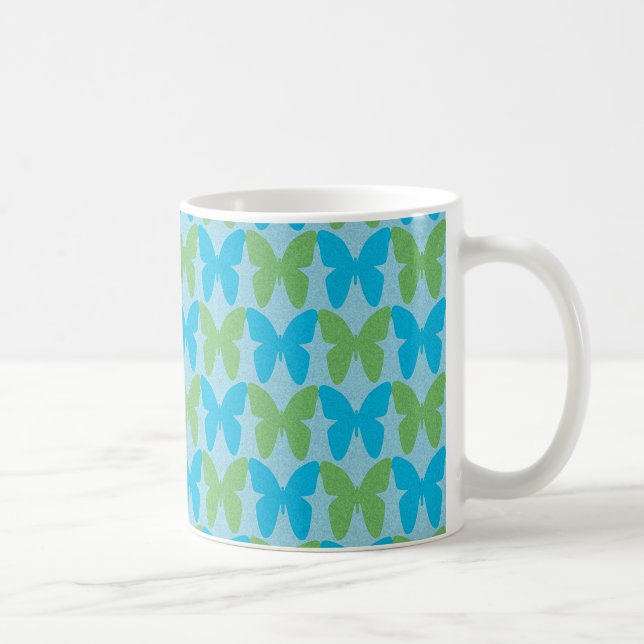 Blå och grönt dekorativ fjäril mönster kaffemugg (Höger)