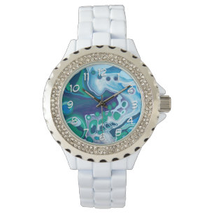 Blå och Grönt Digital Marble Fluid Art Armbandsur