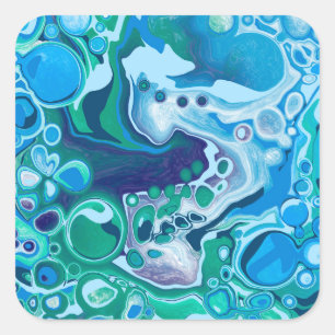 Blå och Grönt Digital Marble Fluid Art Fyrkantigt Klistermärke