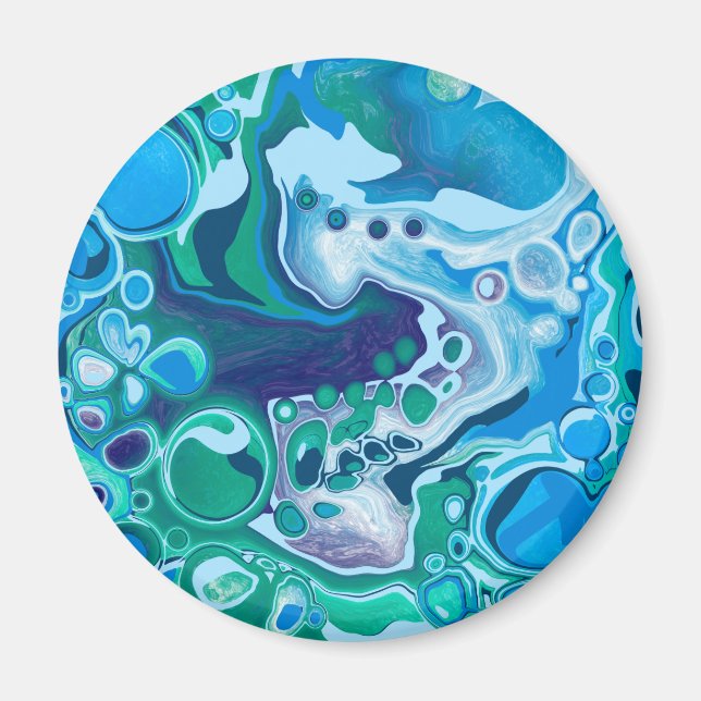 Blå och Grönt Digital Marble Fluid Art Magnet (Framsidan)