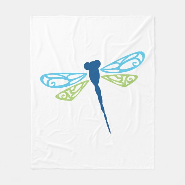 Blå och Grönt Dragonfly Fleecefilt (Framsidan)