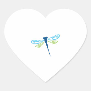 Blå och Grönt Dragonfly Hjärtformat Klistermärke