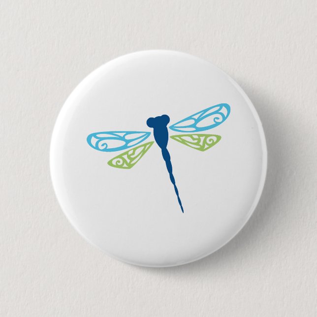 Blå och Grönt Dragonfly Knapp (Framsida)