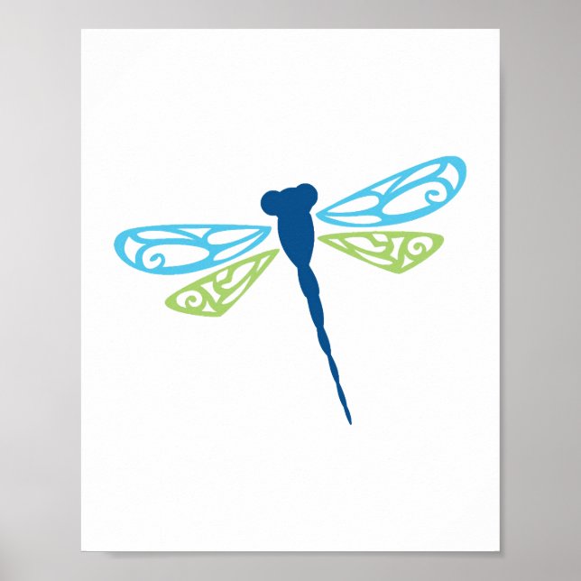 Blå och Grönt Dragonfly Poster (Framsidan)