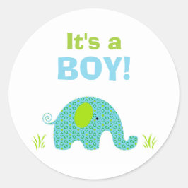 Blå och Grönt Elephant Baby Shower Seal Runt Klistermärke