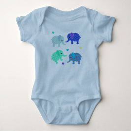 Blå och Grönt Elephants Baby Bodykostym T-shirt
