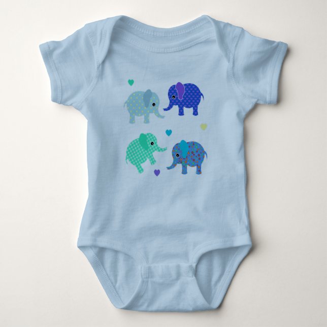 Blå och Grönt Elephants Baby Bodykostym Tee (Framsida)