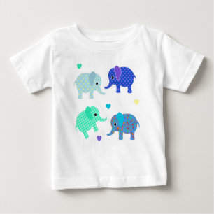 Blå och Grönt Elephants Baby T Shirt