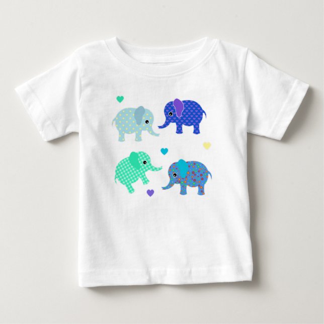 Blå och Grönt Elephants Baby T Shirt (Framsida)