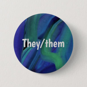 Blå och Grönt färgstreck De/hon Pronoun Knapp