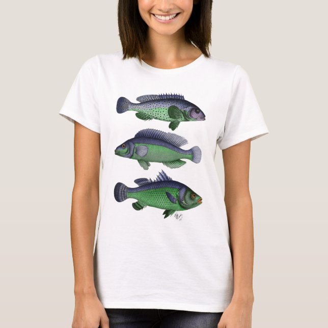 Blå och Grönt fisktrio Tee (Framsida)