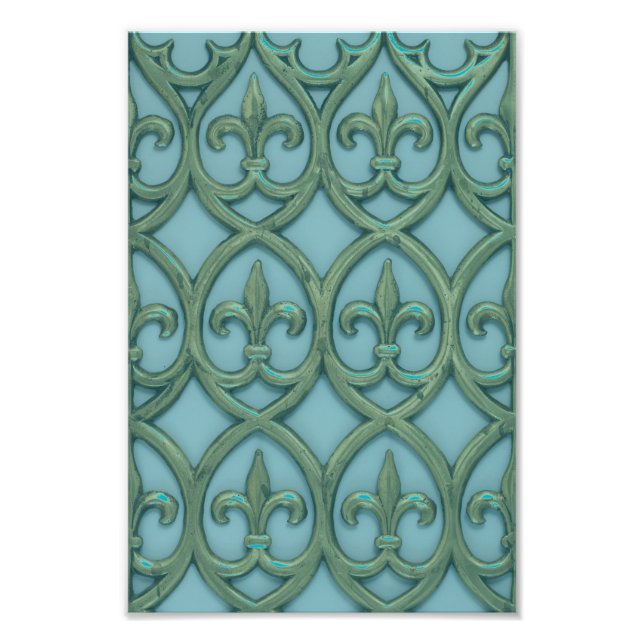 Blå och Grönt Fleur-de-lis Fototryck (Framsidan)