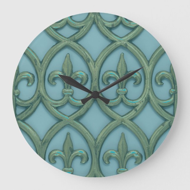 Blå och Grönt Fleur-de-lis Stor Klocka (Framsida)