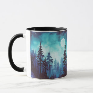 Blå och Grönt Forest Full Moon Fantasy Halloween Mugg