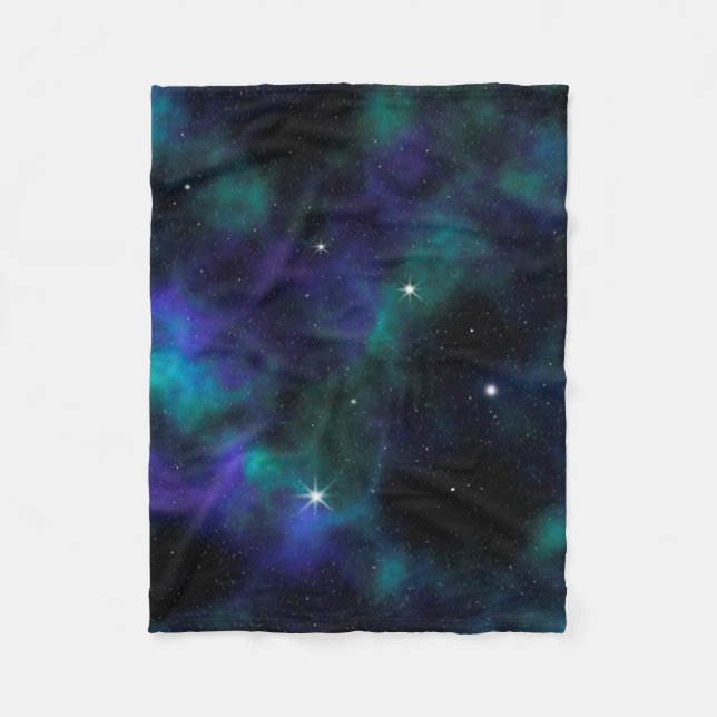 Blå och Grönt Galaxy Fleece Blanket (Framsidan)