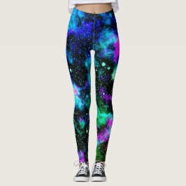 Blå och Grönt Galaxy Neon Yoga Leggings