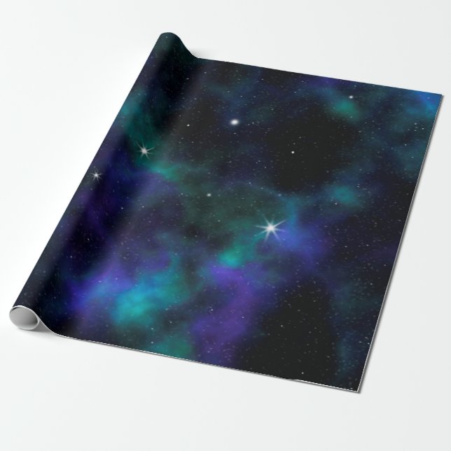 Blå och Grönt Galaxy Presentpapper (Utrullad)