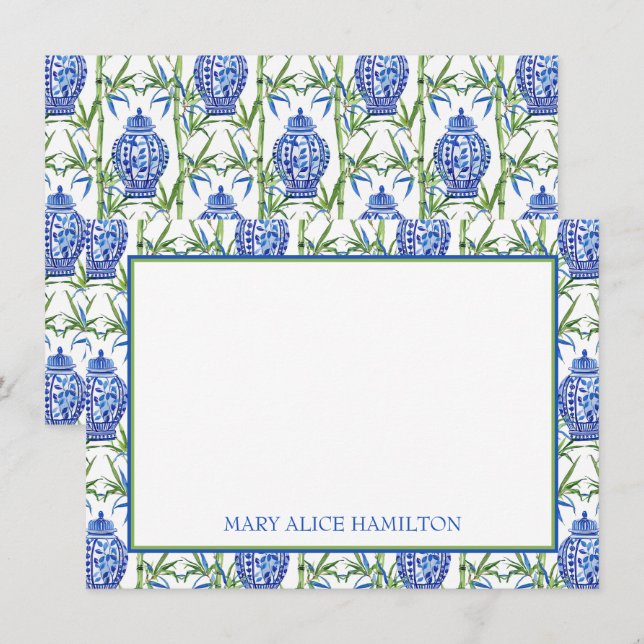 Blå och Grönt Ginger Burk och Bamboo Tilläggskort (Fram/baksida)