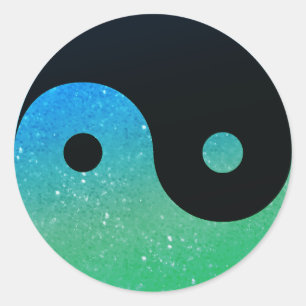 Blå och Grönt Glitz tittar på Yin Yang Stickers Runt Klistermärke