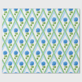 Blå och Grönt Grandmillenial Hydrangea Ditsy Presentpapper