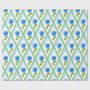 Blå och Grönt Grandmillenial Hydrangea Ditsy Presentpapper